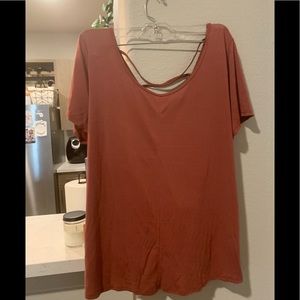 Maroon Short Sleeve Tee with open back. Size L